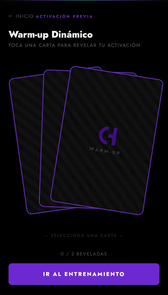 Warm-up dinámico de GymKai con cartas para revelar la activación